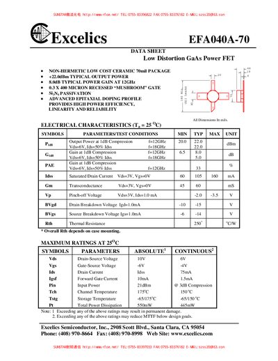 Excelics FEFA040A-70 Power FET Datasheet