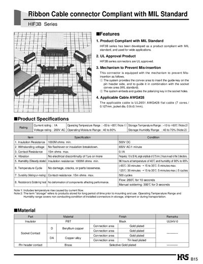 HRS HIF3B Series Connector Datasheet - cover page