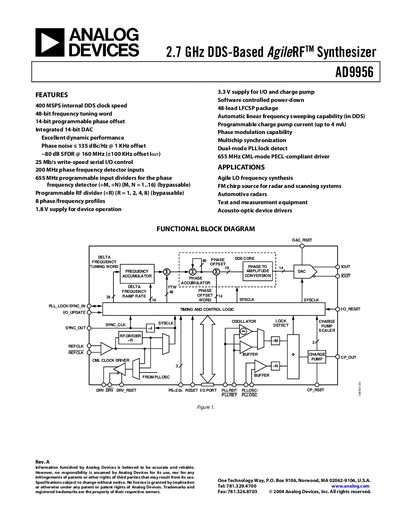 Analog Devices AD9956 Rev. A Datasheet - cover page
