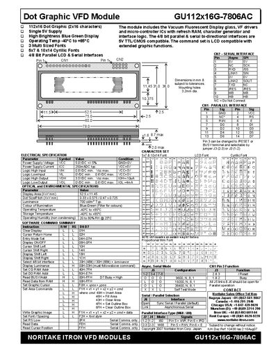 Noritake Itron GU112x16G-7806AC VFD Module Handbook - cover page