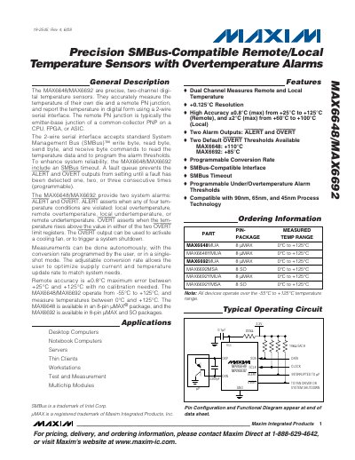Maxim MAX6648/MAX6692 Temperature Sensors Datasheet - cover page