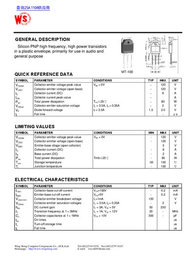 Wing Shing 2SA1104 Datasheet - cover page