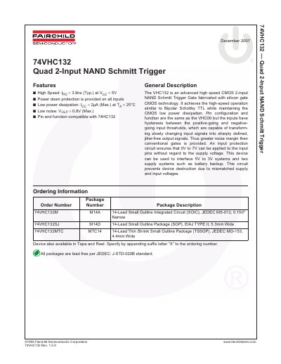 Fairchild Semiconductor 74VHC132 Quad 2-Input NAND Schmitt Trigger Datasheet - cover page