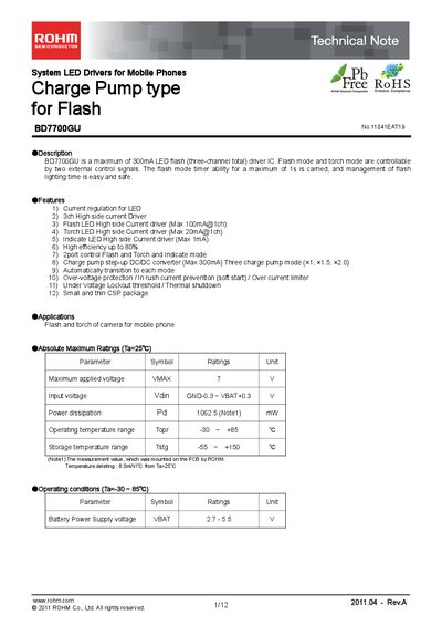 ROHM BD7700GU LED Driver Technical Note - cover page