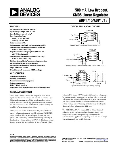 Analog Devices ADP1715/ADP1716 Linear Regulator Datasheet - cover page