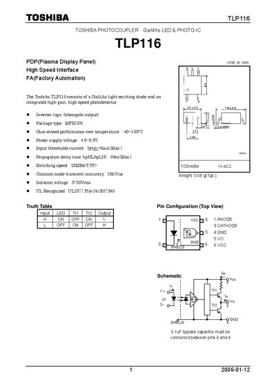 Toshiba TLP116 High Speed Interface Manual - cover page