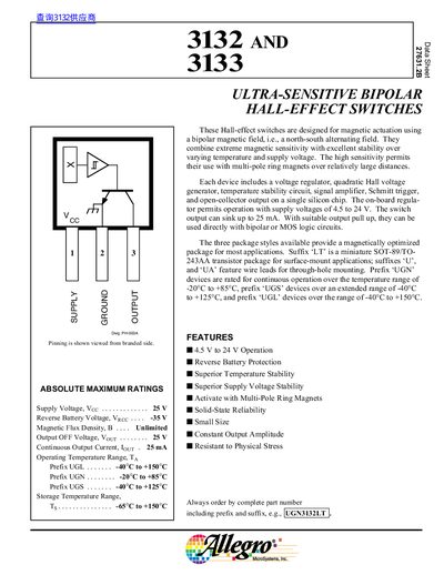 Allegro 3132/3133 Hall-Effect Switches Datasheet - cover page