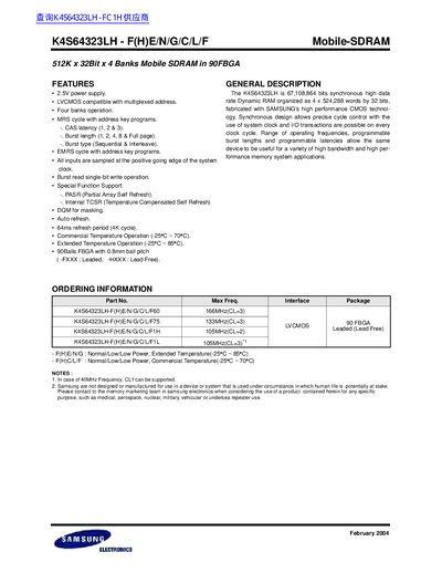 Samsung K4S64323LH Mobile SDRAM Handbook - cover page