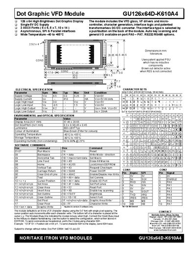 Noritake Itron GU126x64D-K610A4 User Manual - cover page
