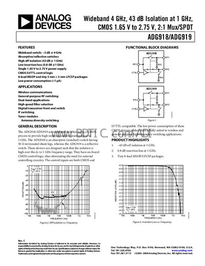 Analog Devices ADG918/ADG919 RF Switch Datasheet - cover page