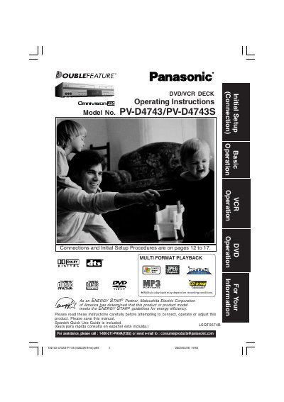 Panasonic PV-D4743/PV-D4743S DVD/IVCR Deck Operating Instructions - cover page