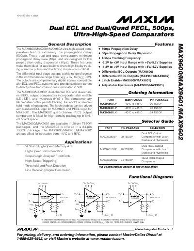 Maxim MAX9600/MAX9601/MAX9602 Ultra-High-Speed Comparator Datasheet - cover page
