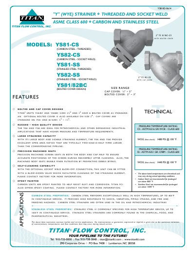 Titan Y (Wye) Strainer Datasheet - cover page