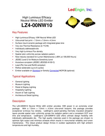 LedEngin LZ4-00NW10 LED Emitter Datasheet - cover page