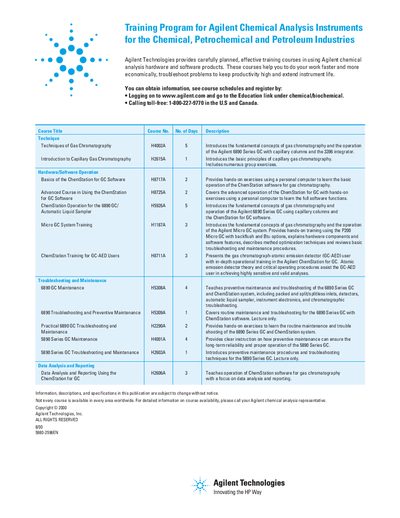 Agilent Training Program for Chemical Analysis Instruments Handbook - cover page