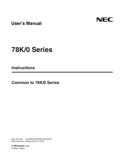 NEC 78K/0 Series Datasheet - cover page
