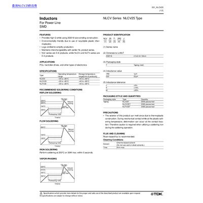 TDK NLCV25 Inductor Datasheet - cover page