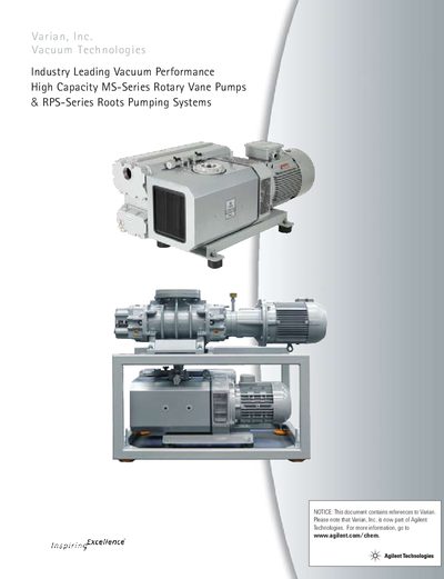 Agilent MS-Series Rotary Vane Pumps and RPS-Series Roots Pumping Systems Product Leaflet - cover page