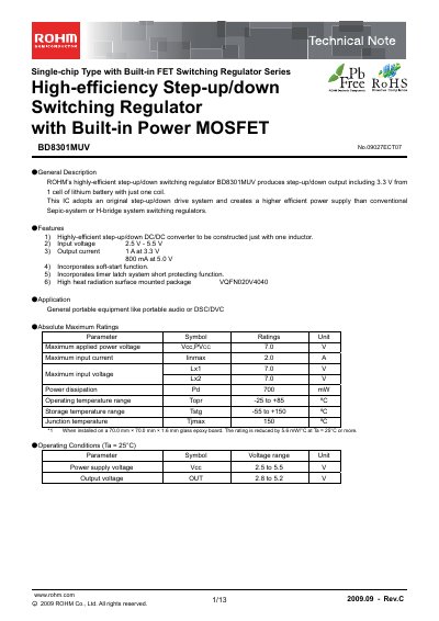 ROHM BD8301MUV Switching Regulator Technical Note - cover page