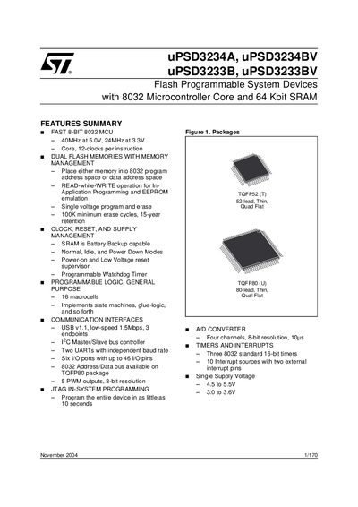 STMicroelectronics uPSD3234A/uPSD3234BV/uPSD3233B/uPSD3233BV User Manual - cover page
