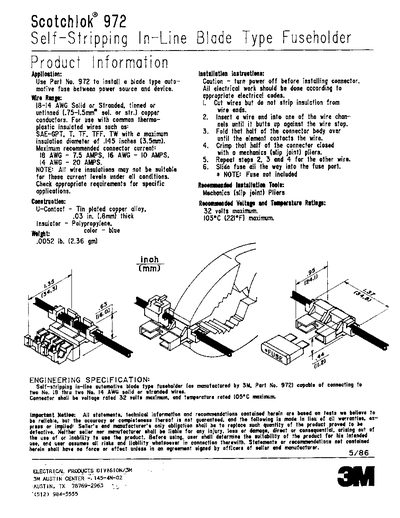 3M Scotchlok 972 Self-Stripping In-Line Fuse Holder Installation Instructions - cover page