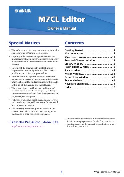 Yamaha M7CL Editor Owner's Manual - cover page
