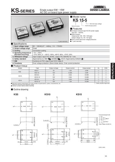 Lambda KS Series AC-DC Power Supply User Manual - cover page