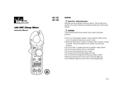 IDEAL 61-732/61-736 400 AAC Clamp Meter Instruction Manual - cover page