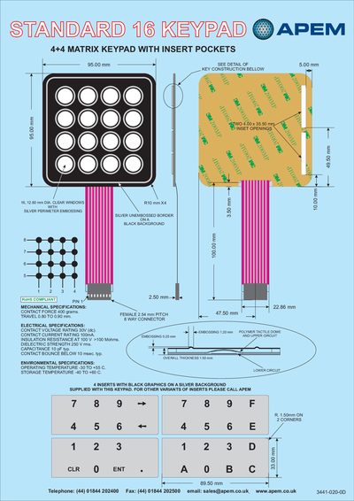 APEM STANDARD 16 Keypad Datasheet - cover page