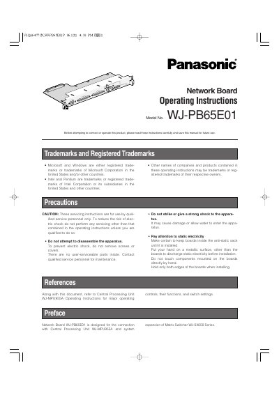 Panasonic WJ-PB65E01 Network Board Operating Instructions