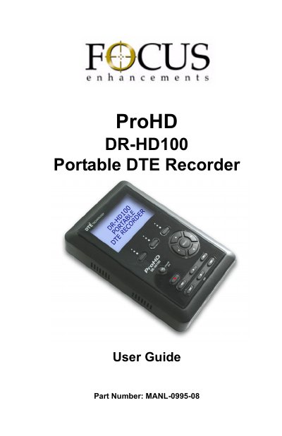 ProHD DR-HD100 Portable DTE Recorder User Guide - cover page