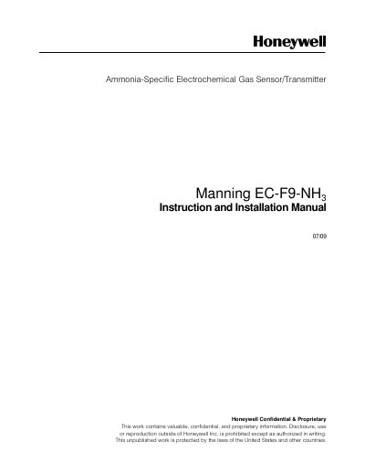 Honeywell Manning EC-F9-NH3 Ammonia Sensor Installation Manual - cover page