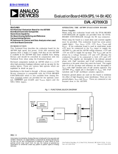 ANALOG DEVICES Evaluation Board 400kSPS 14-Bit ADC EVAL-AD7899CB handbook - cover page