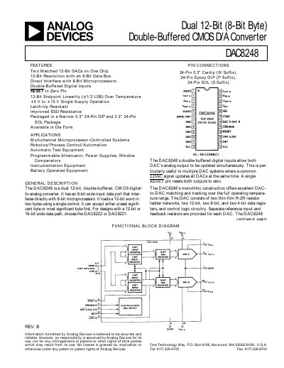 Analog Devices DAC8248 Dual 12‑Bit DAC Datasheet - cover page