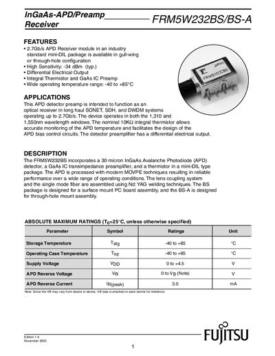 Fujitsu FRM5W232BS/BS-A Receiver Manual - cover page