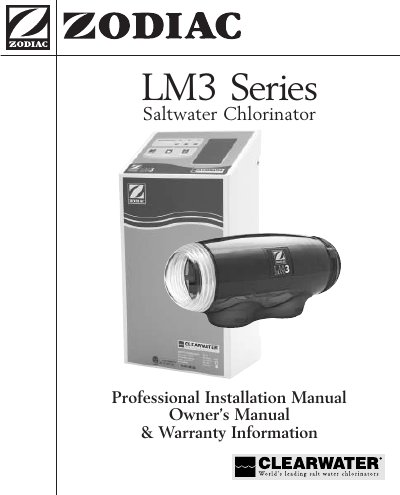 Clearwater LM3 Series Saltwater Chlorinator Professional Installation Manual - cover page