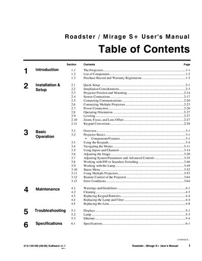 Christie Roadster S+/Mirage S+ Projector User's Manual - cover page