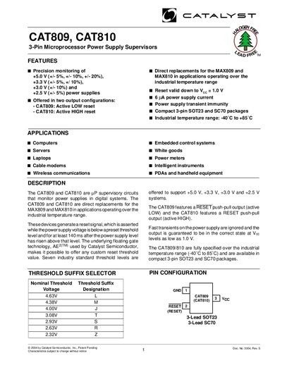 Catalyst CAT809/CAT810 Datasheet - cover page