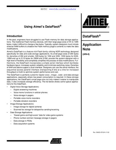 Atmel AT45DB041B DataFlash Application Note (AN-4) - cover page