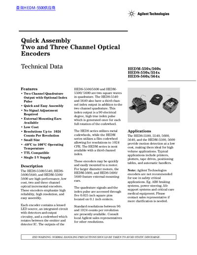 Agilent HEDM-550x/560x Optical Encoder Technical Data