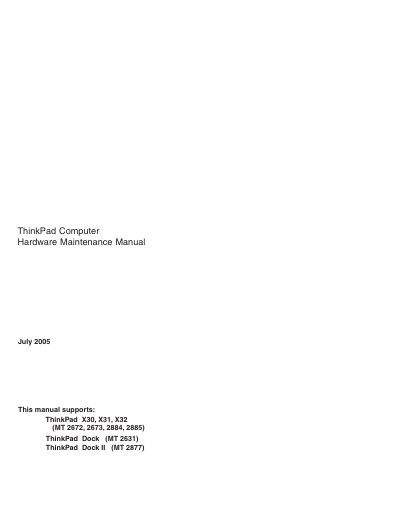 Lenovo ThinkPad X30 X31 X32 Hardware Maintenance Manual - cover page