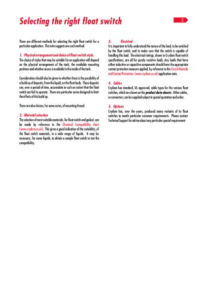 Crydom FFS Series Float Switches Product Specification and Selection Guide - cover page