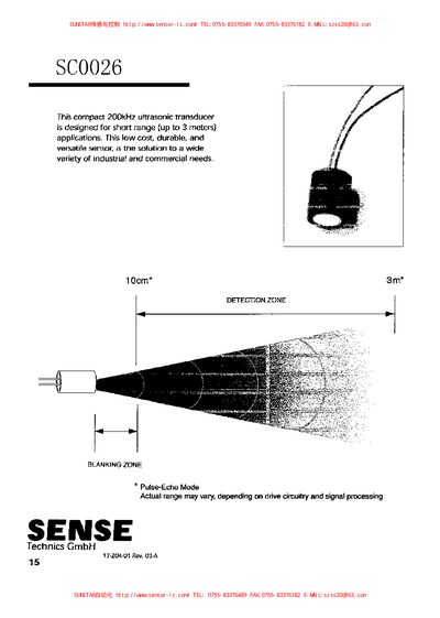 Sense SC0026 Ultrasonic Transducer Datasheet - cover page
