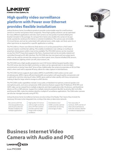 Linksys PVC2300 Business Internet Video Camera with Audio and PoE Product Leaflet - cover page