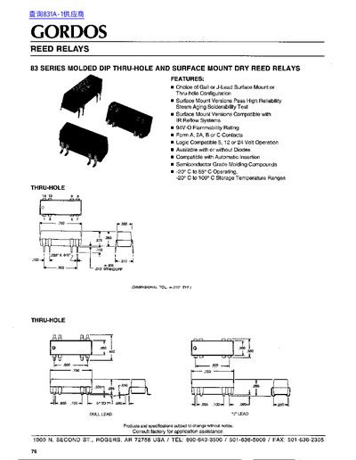 GORDOS 83 Series Reed Relays Datasheet - cover page