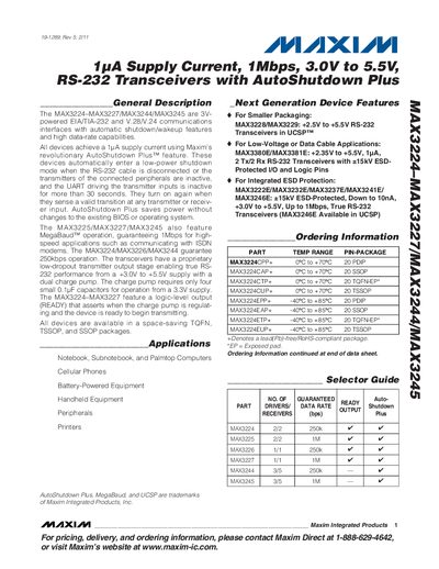 Maxim MAX3224/MAX3225/MAX3226/MAX3227/MAX3244/MAX3245 RS-232 Transceiver Datasheet