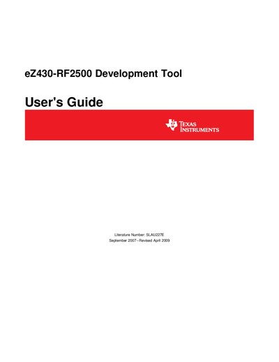 Texas Instruments eZ430-RF2500 Development Tool User's Guide - cover page