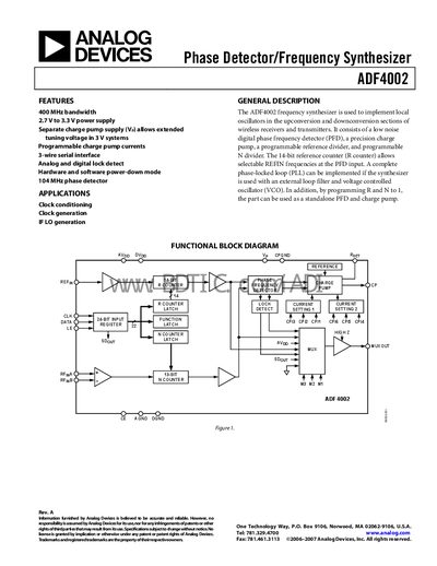 Analog Devices ADF4002 Datasheet - cover page
