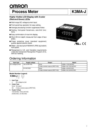 Omron K3MA-J Process Meter User Manual - cover page