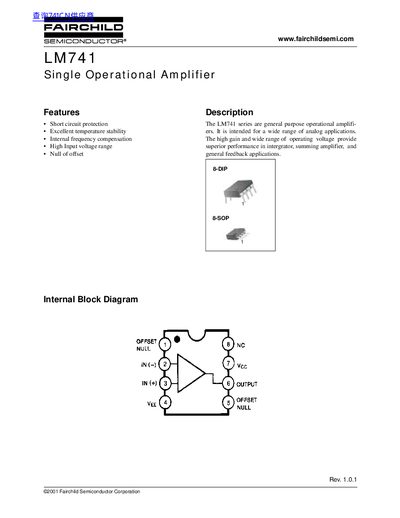 Fairchild Semiconductor LM741 Single Operational Amplifier Datasheet - cover page